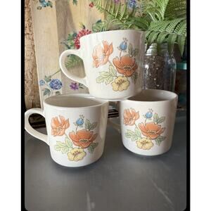 VINTAGE CORELLE BY CORNING FLORAL COFFEE MUGS TEA CUPS Set Of 3